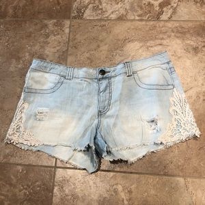 Distressed jean shorts